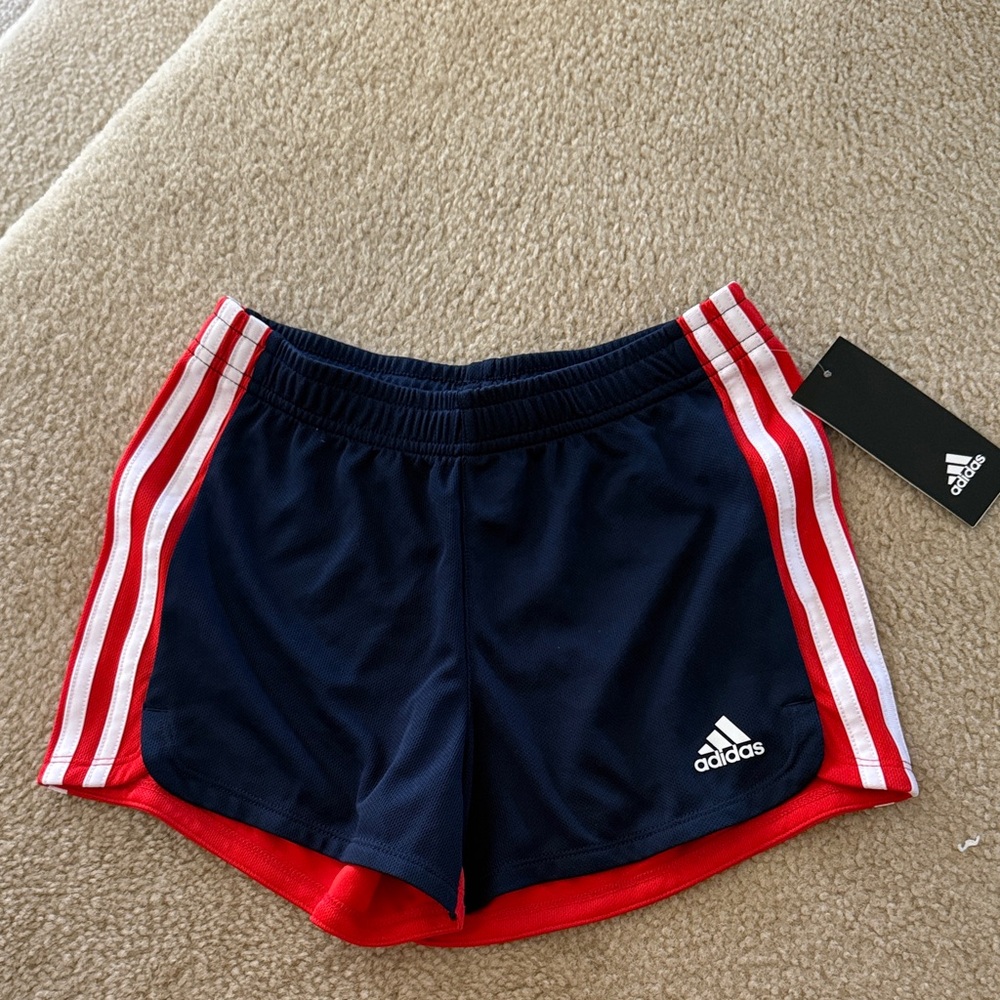 NWT Adidas Girls Athletic Shorts in Navy and Red